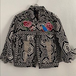 vintage free people embroidered printed jacket